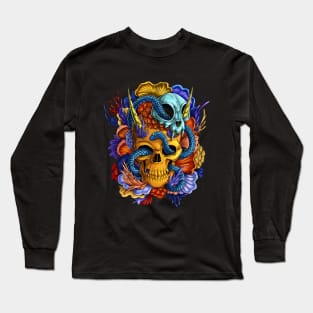 Tequilas Revenge: Gold Skull with Coral and snake Long Sleeve T-Shirt